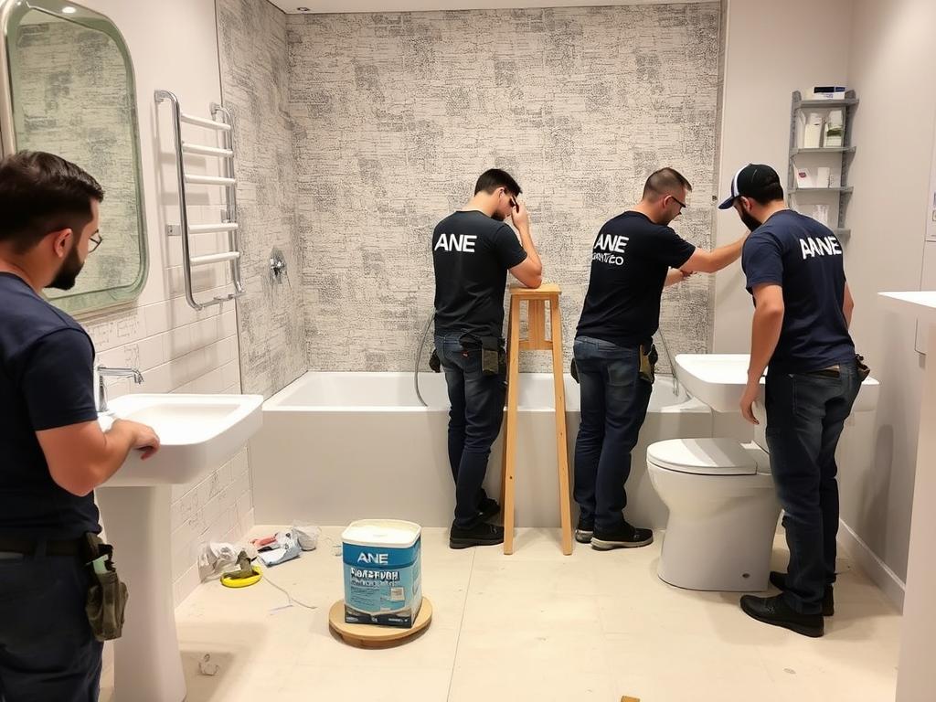 ANE Constructions team working on Sydney bathroom renovation ANE Constructions team working on Sydney bathroom renovation