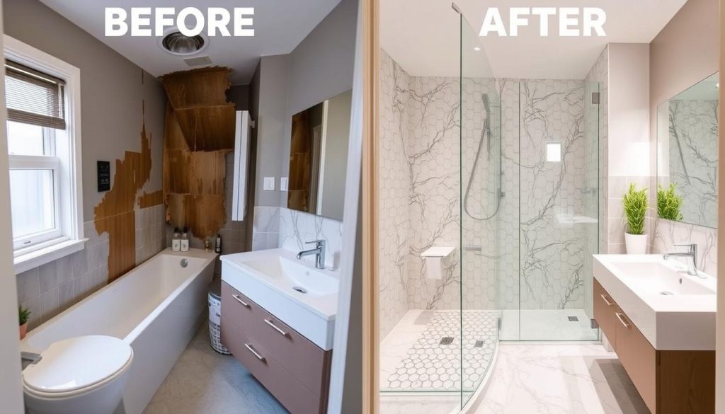 Before and after transformation of Sydney bathroom by ANE Constructions Before and after transformation of Sydney bathroom by ANE Constructions